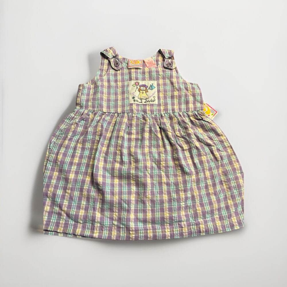 No Kidding Girls Purple Plaid Gardening Sleeveless Dress Size 3t‎ Vintage NWT